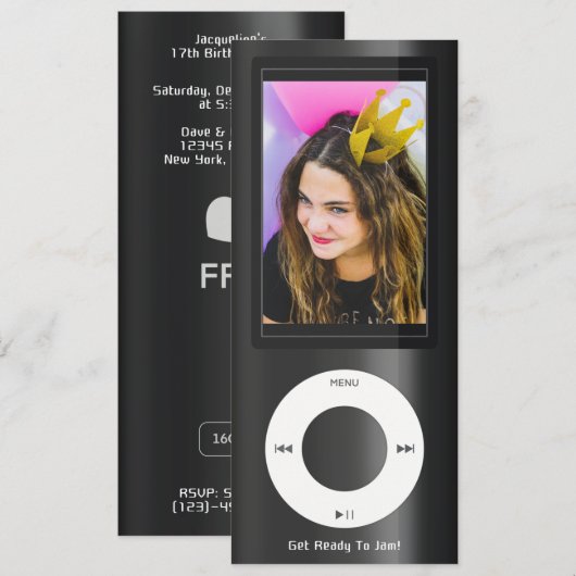 Black MP3 Music Player Birthday Kaart (Voorkant / Achterkant)