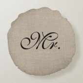 Black Mr Burlap Ronde Sierkussen Rond Kussen (Achterkant)