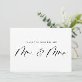 Black Mr en Mrs Calligraphy Passen getrouwd Weddin Bedankkaart (Staand voorkant)