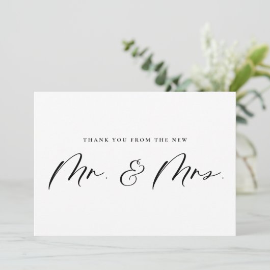 Black Mr en Mrs Calligraphy Passen getrouwd Weddin Bedankkaart (Staand voorkant)