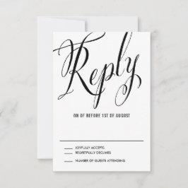 Black Mr. en Mrs Elegant Script Wedding RSVP Kaartje