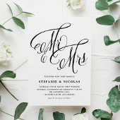 Black Mr. en Mrs. Rustic Script QR Code Wedding Uitnodiging Briefkaart
