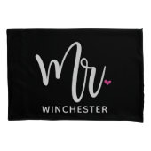 Black Mr. + mevrouw (naam) Gepersonaliseerde proef Kussensloop (Voorkant-Links)