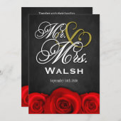 Black Mr & Mrs Red Rose Wedding Invitations Kaart (Voorkant / Achterkant)