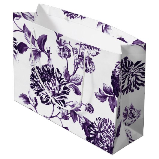 Black Mulberry Paars Modern  Floral Toile Large Cadeautasje (Achterkant Gekanteld)