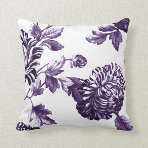 Black Mulberry Paars & White Floral Toile No.2 Kussen