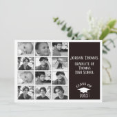 Black Multi Photo Afstudeerder Photo Invitation 7 Kaart (Staand voorkant)