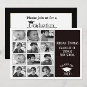Black Multi Photo Afstudeerder Photo Invitation 7 Kaart (Voorkant / Achterkant)