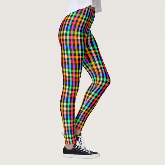 Black Multicolored Gingham Plaid Pattern Design  Leggings