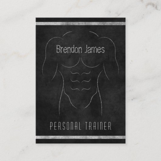 Black Muscle Man Outline Grote Personal Trainer Visitekaartje (Voorkant)