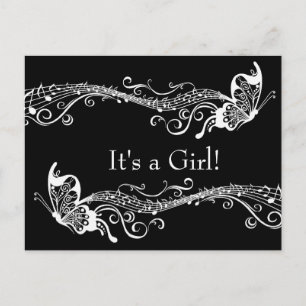 Black Musical Butterflies Baby shower Invitation Uitnodiging Briefkaart