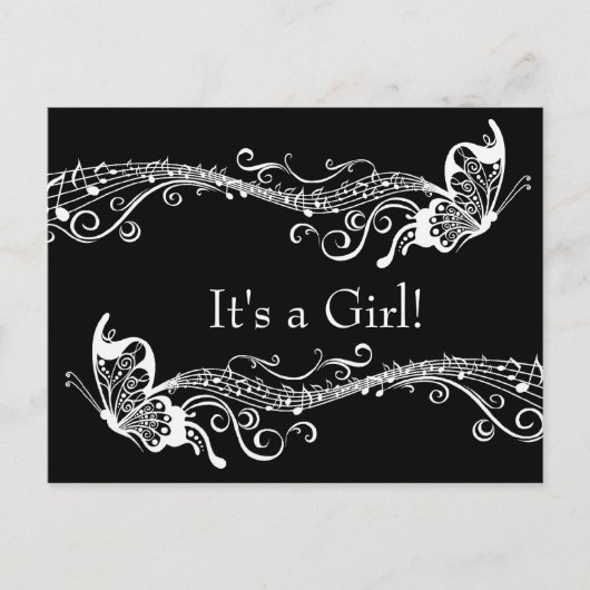 Black Musical Butterflies Baby shower Uitnodiging (Voorkant)