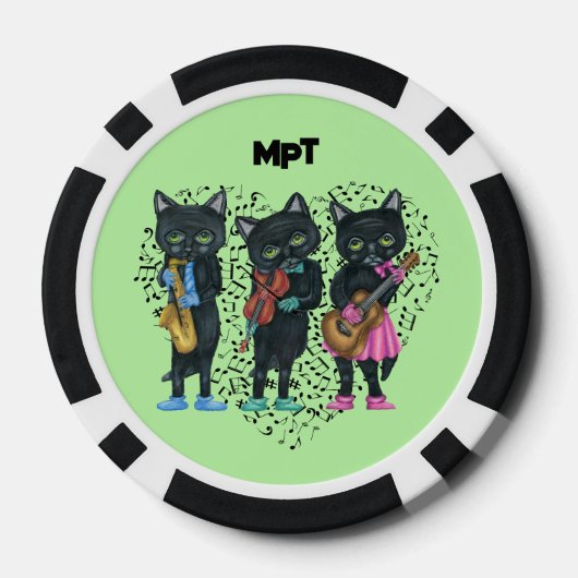 Black Musical Cats Heart of Notes Light Green Poker Chips (Achterkant)