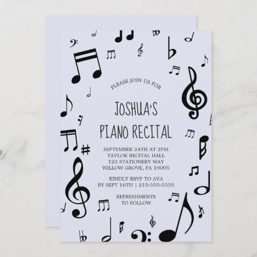 Black Musical Note Piano Overweging Kaart (Voorkant / Achterkant)