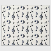 Black Musical Notes, Bass Treble Clefs on White Cadeaupapier (Vlak)