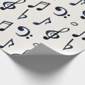 Black Musical Notes, Bass Treble Clefs on White Cadeaupapier (Hoek)