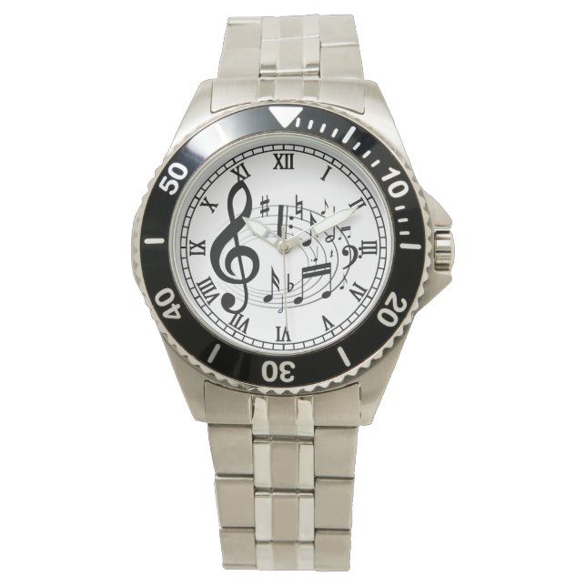 Black Musical Notes in Oval Shape designer horloge (Voorkant)