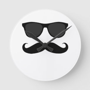 Black Mustache and Sunglasses Wall Clock Ronde Klok
