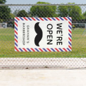 Black Mustache Barbershop Stripes Open Spandoek (Insitu)