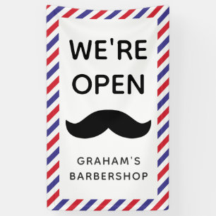 Black Mustache Barbershop Stripes Open Spandoek
