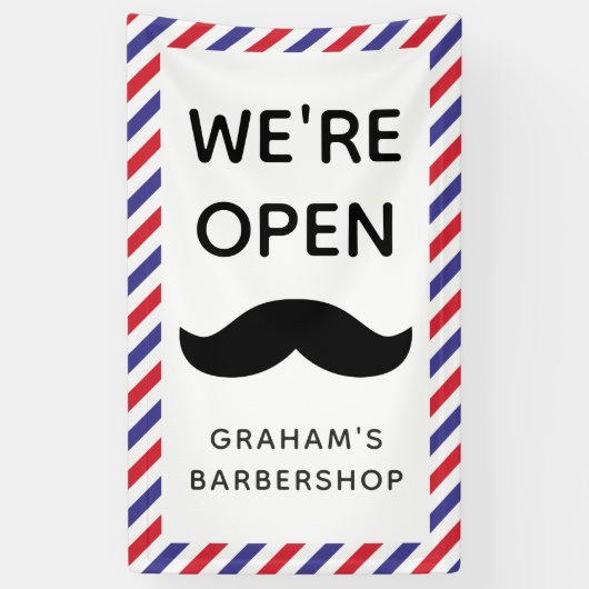 Black Mustache Barbershop Stripes Open Spandoek (Verticaal)