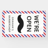 Black Mustache Barbershop Stripes Open Spandoek (Horizontaal)