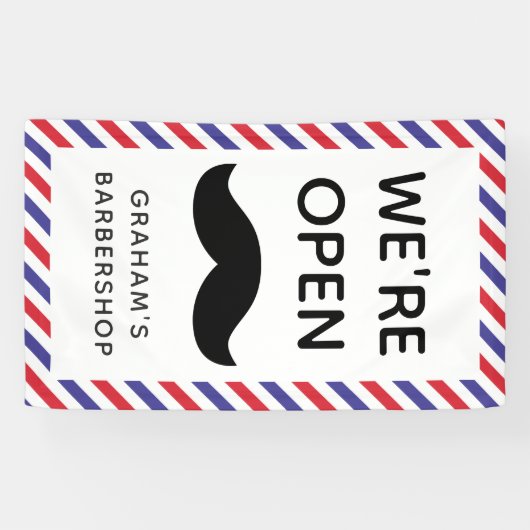 Black Mustache Barbershop Stripes Open Spandoek (Horizontaal)