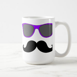 Black Mustache en Paarse zonnebril Humor Koffiemok