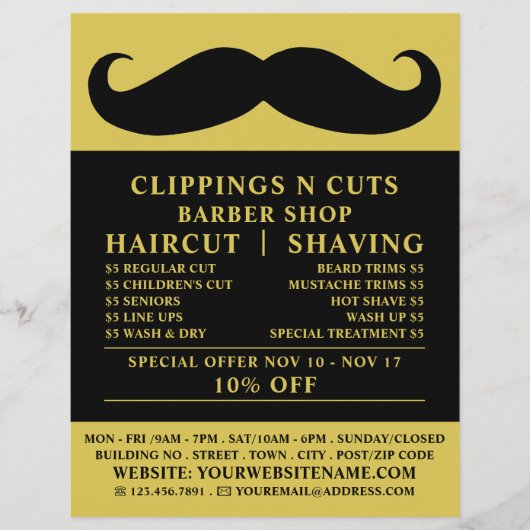 Black Mustache, Mannen Barbers Adverteren Flyer (Voorkant)