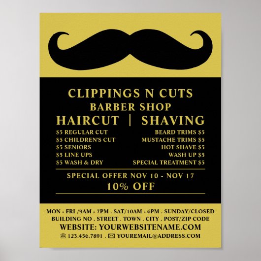 Black Mustache, Mannen Barbers Adverteren Poster (Voorkant)