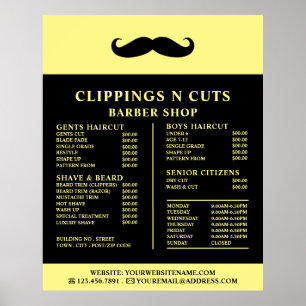 Black Mustache, Mannen Barbers Price List Poster