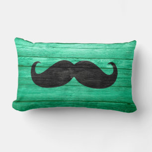 Black Mustache op Cyan Wood Kussen