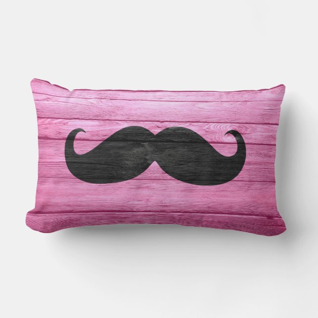 Black Mustache op roze hout Kussen (Voorkant)