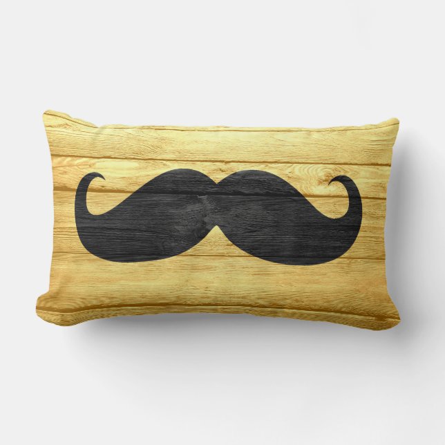 Black Mustache op Yellow Wood Kussen (Voorkant)