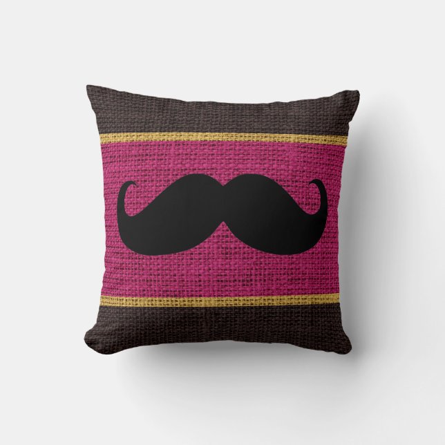 Black Mustache Pansy Paarse Burlap Jute Background Kussen (Voorkant)