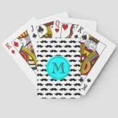 Black Mustache Pattern, Aqua Blue Monogram Speelkaarten (Achterkant)