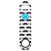 Black Mustache Pattern, Aqua Pink Monogram Speed Flessenopener (Achterkant)
