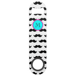 Black Mustache Pattern, Aqua Pink Monogram Speed Flessenopener