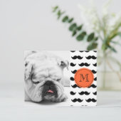 Black Mustache Pattern Coral Monogram Briefkaart (Staand voorkant)