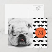 Black Mustache Pattern Coral Monogram Briefkaart (Voorkant / Achterkant)