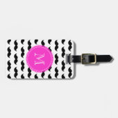 Black Mustache Pattern, Hot Pink Monogram Bagagelabel (Voorkant horizontaal)