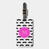 Black Mustache Pattern, Hot Pink Monogram Bagagelabel (Voorkant verticaal)