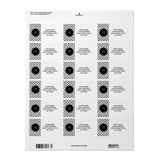 Black Mustache Pattern, Jouw Monogram Etiket (Full Sheet)