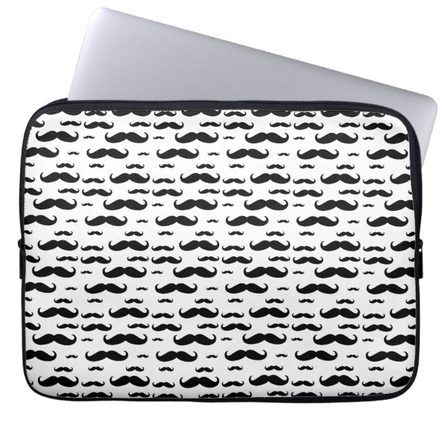 Black Mustache Pattern Laptop Sleeve (Voorkant)
