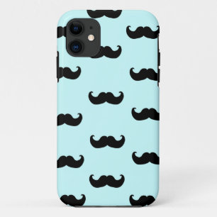 Black Mustache Pattern op blauw iPhone 11 Hoesje