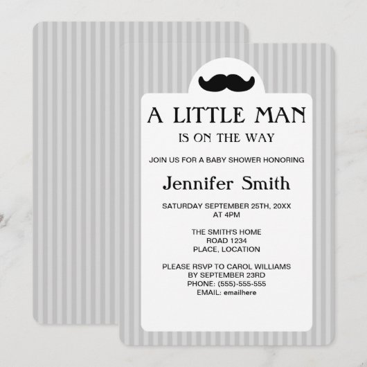 Black Mustache Silhouette Little Man Baby shower Kaart (Voorkant / Achterkant)