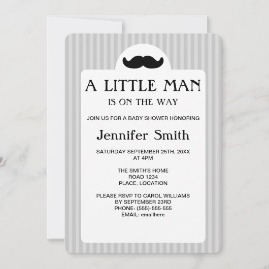 Black Mustache Silhouette Little Man Baby shower Kaart (Voorkant)