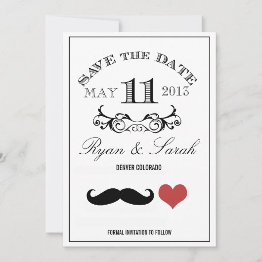 Black Mustache Wedding DAY 11 Save the Date (Voorkant)