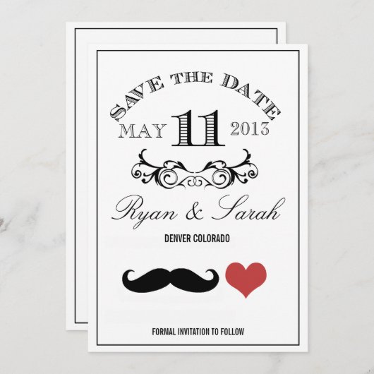 Black Mustache Wedding DAY 11 Save the Date (Voorkant / Achterkant)