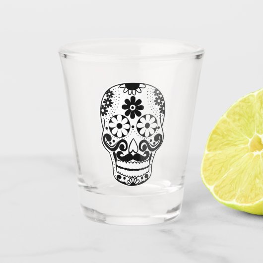 Black Mustaking Sugar Skull Shot Glas (Voorkant)